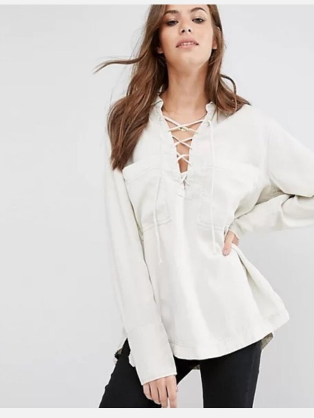 Free People Under Your Spell Lace Up Top Size Medium - Picture 1 of 10